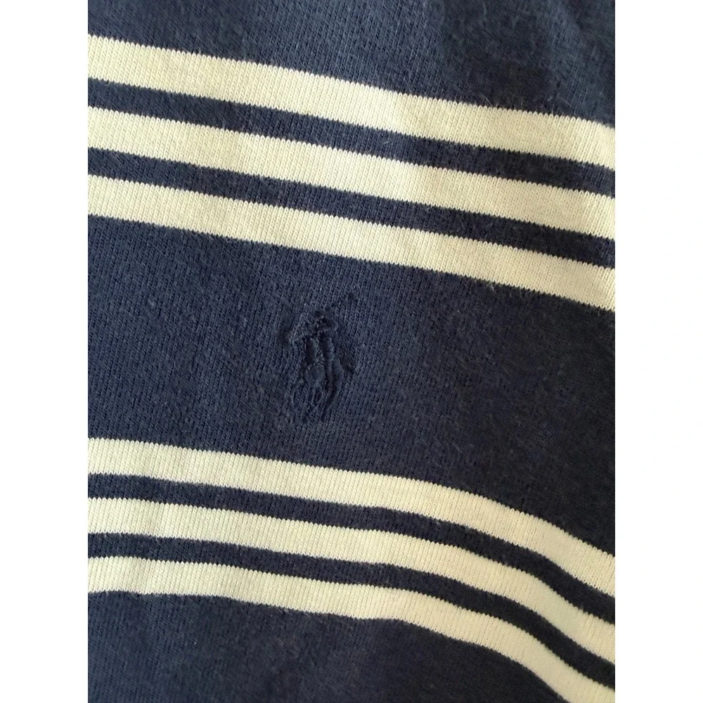 Polo Ralph Lauren Mens XL Navy Blue White Striped Short Sleeve Cotton Polo Shirt